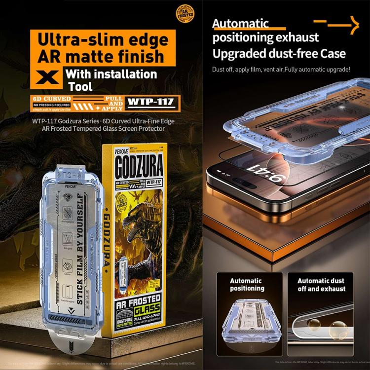 WK WTP-117 Easy Install 6D Curved AR Frosted Tempered Glass Screen Protector iPhone 13-16 Series - Image 4