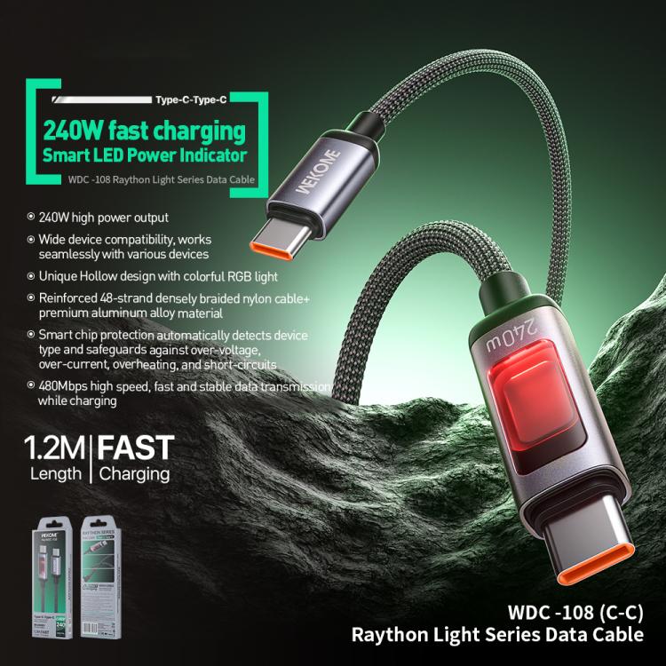 WK WDC-108 Intelligent RGB Digital Display 240W Type-C to Type-C Charging Cable - Image 3